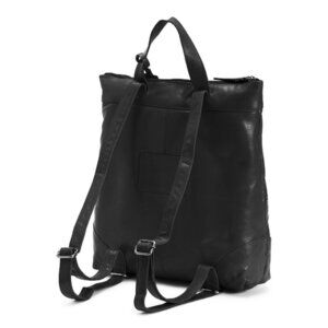 TANO Made In Italy Black Leather Large Top Handle Backpack With Front Pocket
